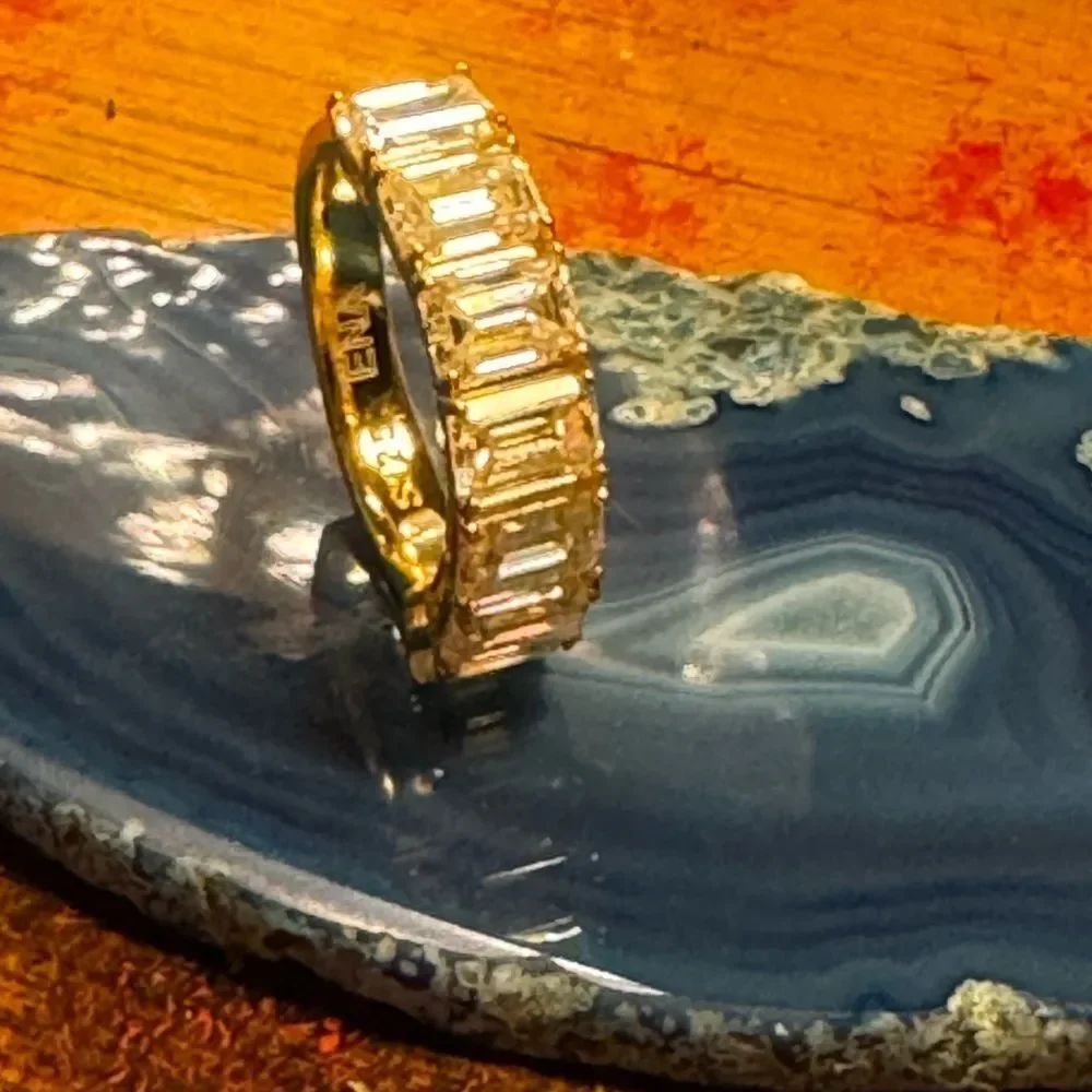 14k over Sterling Silver Emerald cut Moissanite half eternity ring size 7